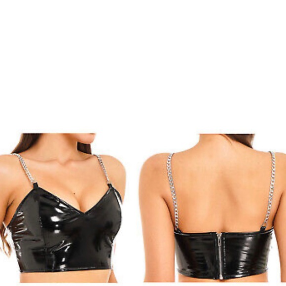 Shein wet look chain strap crop top L - Picture 3 of 6